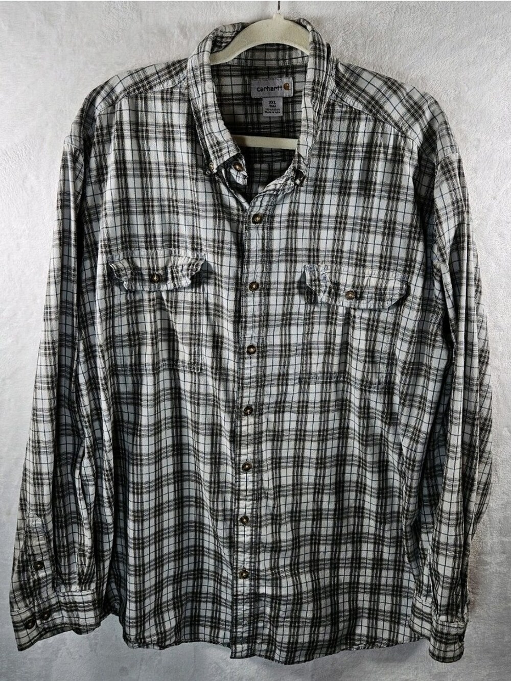 Carhartt Button-Down Shirt Plaid Long Sleeve 100% Cotton Men's Size 2XL Tall